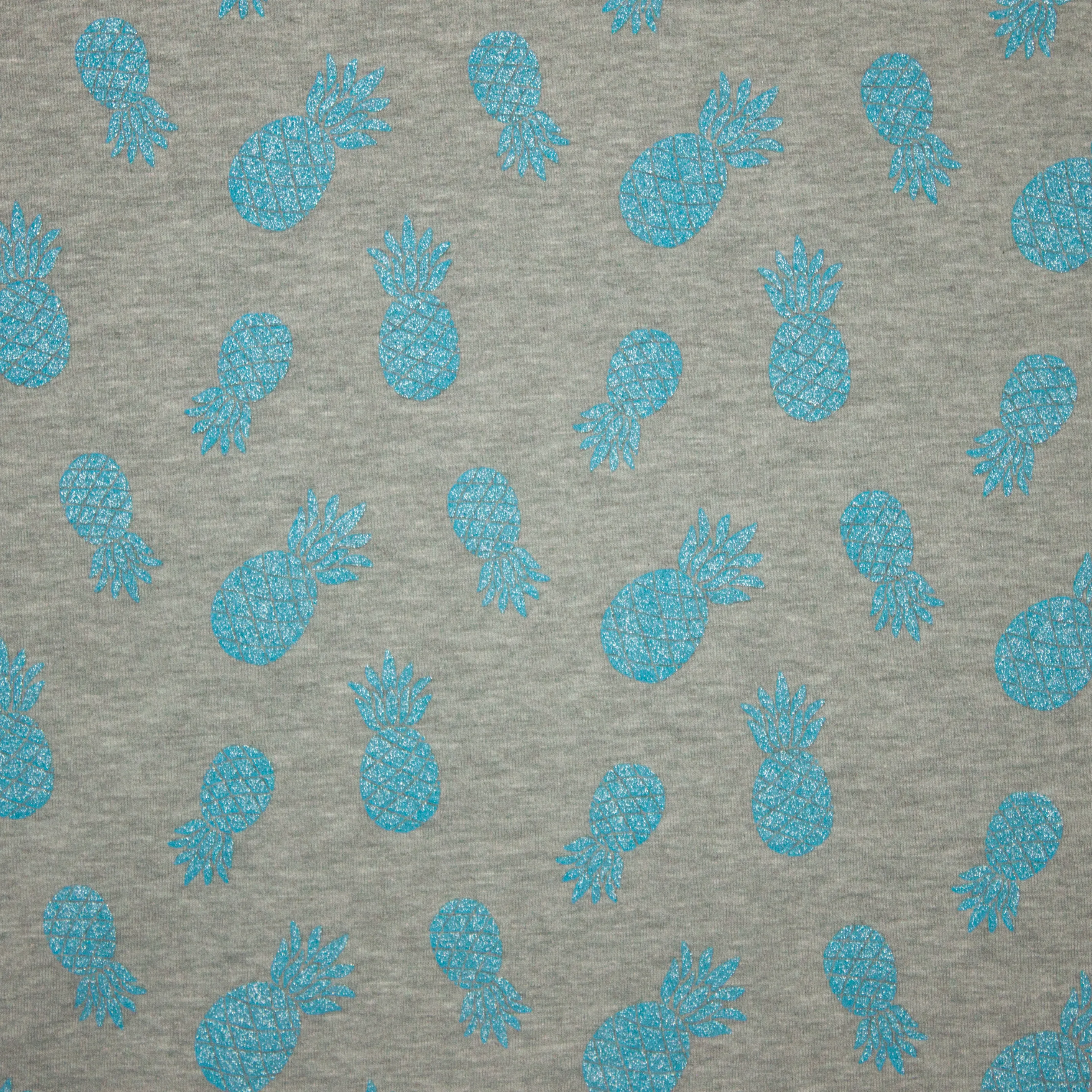 Sweaterstof met ananas in blauwe glitter